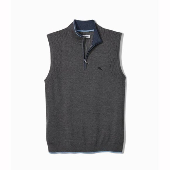 Tommy Bahama Mens Size L Island Fairway Half-Zip‎ Vest Coolmax Charcoal Heather - Picture 1 of 10